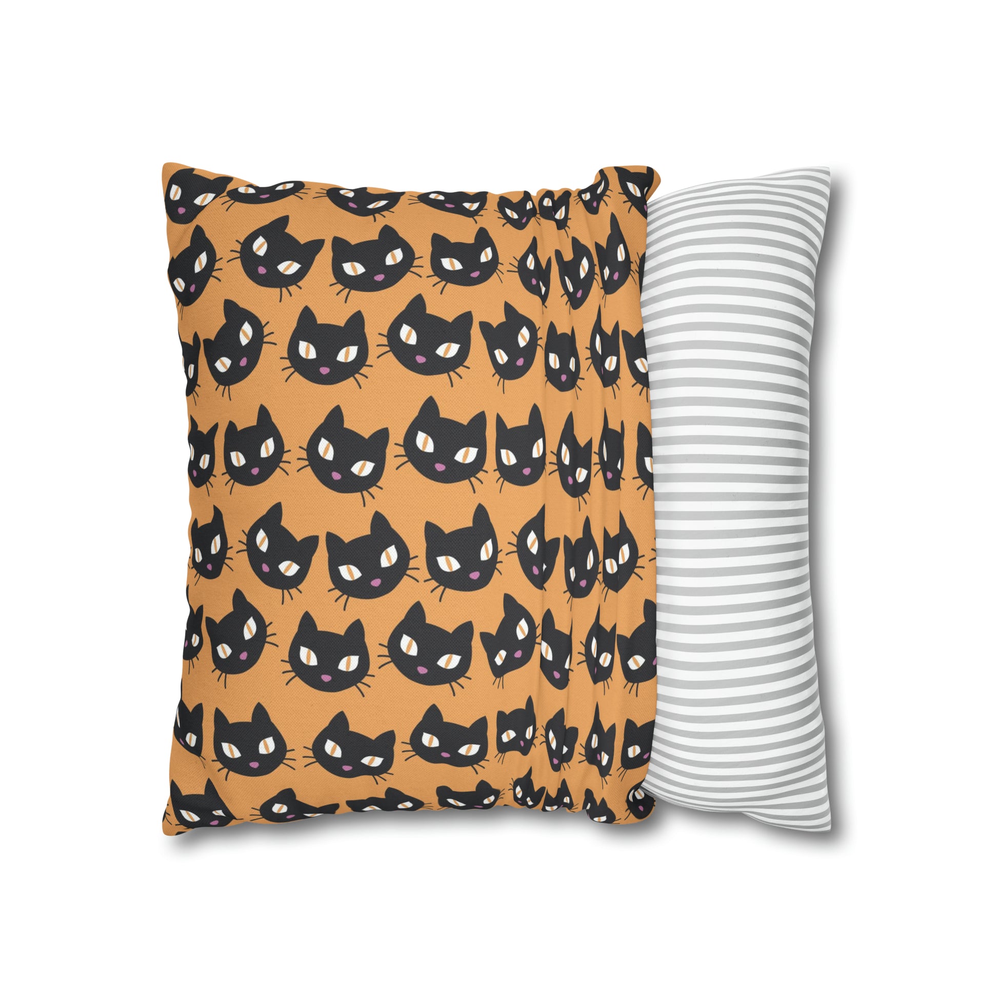 Cute Black Cats Halloween Pillowcase, Halloween Orange Throw Pillow Cover, Spooky Pillow, Square 2-Sided Pillow Case    - HolidayShoppingFinds