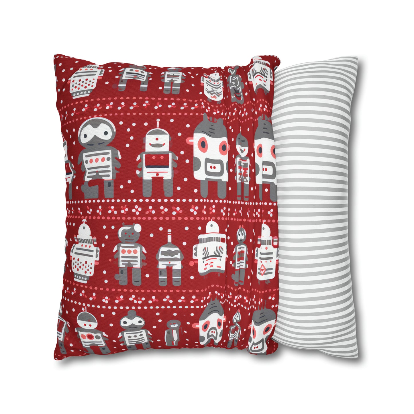 Holiday Robots Red Pillowcase, Gamers Pillow Case Cover, Tech Lovers Cushion Throw, Holiday Gift    - HolidayShoppingFinds