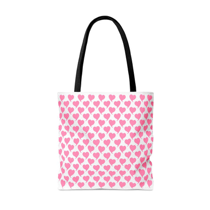 Lovely in Pink Hearts Pattern White Tote with Black Handles Bag - Valentine's Gift    - HolidayShoppingFinds