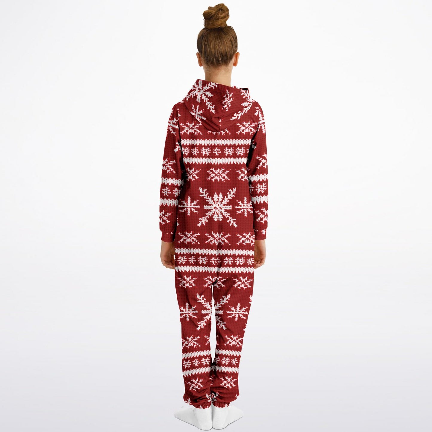 Scandinavian Holiday Pattern Red Teens Onesie, Festive Youth Athletic Jumpsuit    - HolidayShoppingFinds