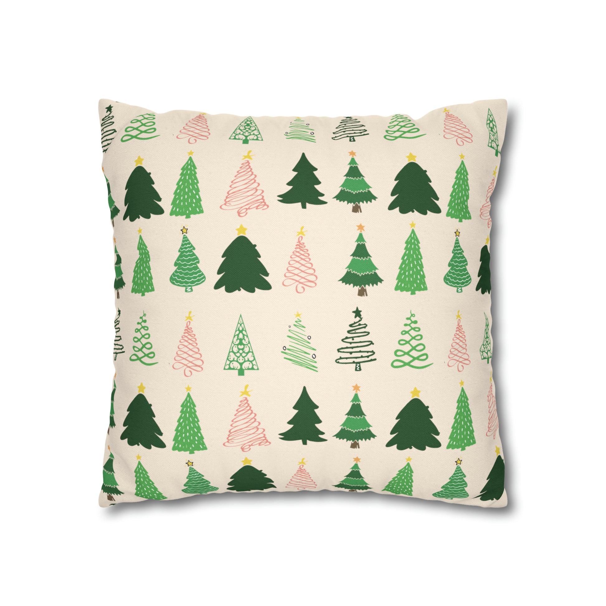 Christmas Trees Square Pillow Case, Creamy Ivory Winter Throw    - HolidayShoppingFinds