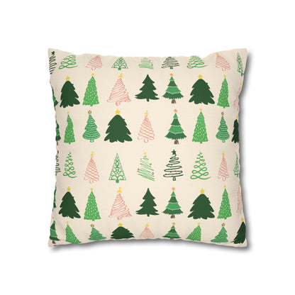 Christmas Trees Square Pillow Case, Creamy Ivory Winter Throw    - HolidayShoppingFinds