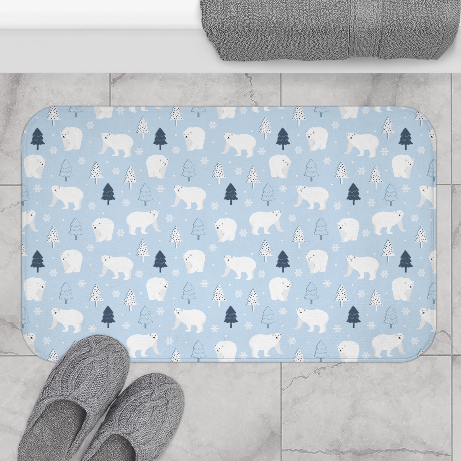 Polar Bears Winter Bath Mat, Festive Holiday Bath Rug 34" × 21"   - HolidayShoppingFinds