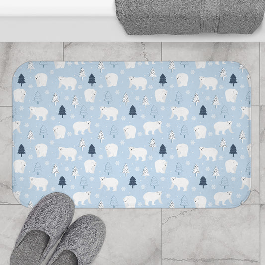 Polar Bears Winter Bath Mat, Festive Holiday Bath Rug 34" × 21"   - HolidayShoppingFinds