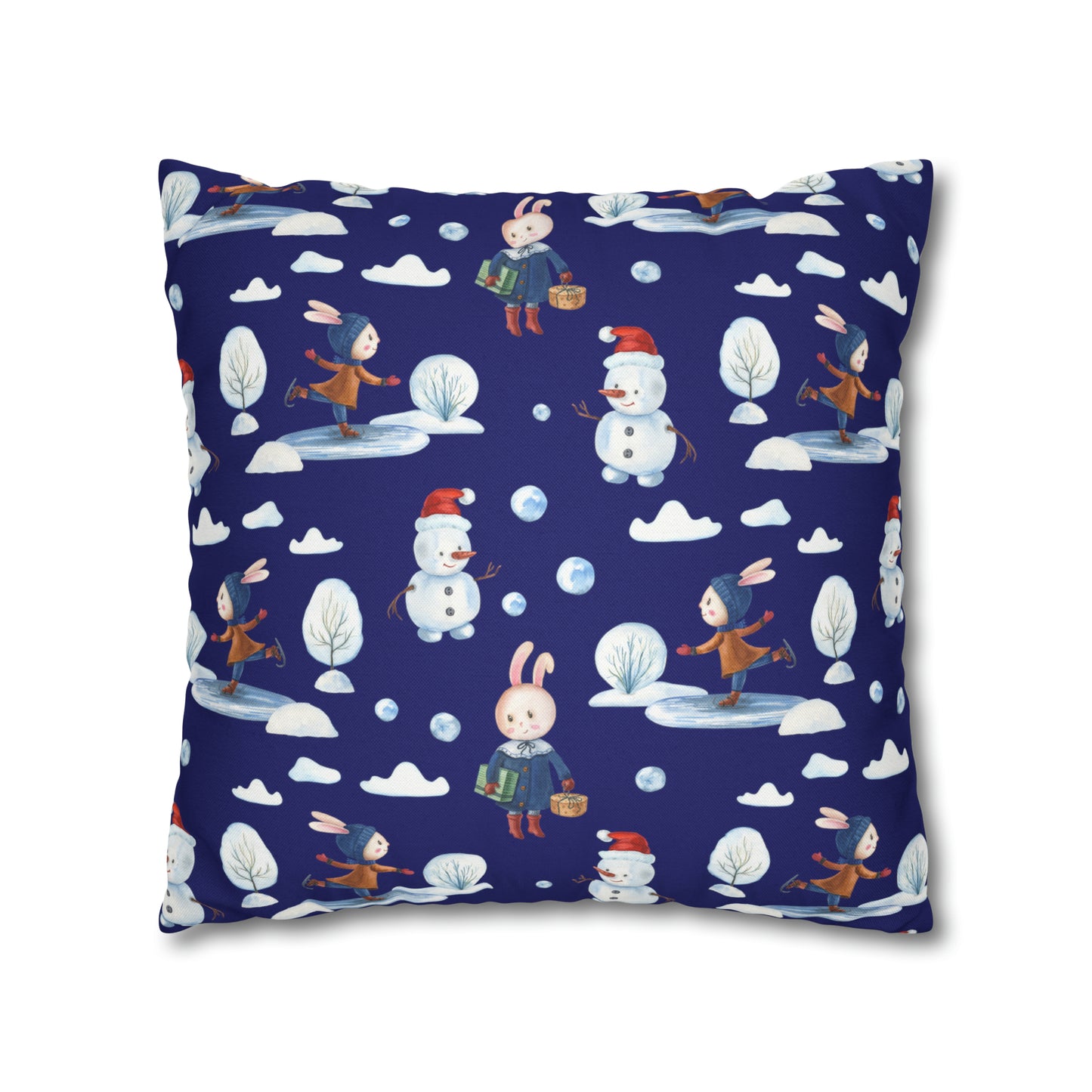 Snowman Pillowcase, Holiday Decor Pillow Cozy Winter Blue Throw Pillow, Holiday Gift    - HolidayShoppingFinds