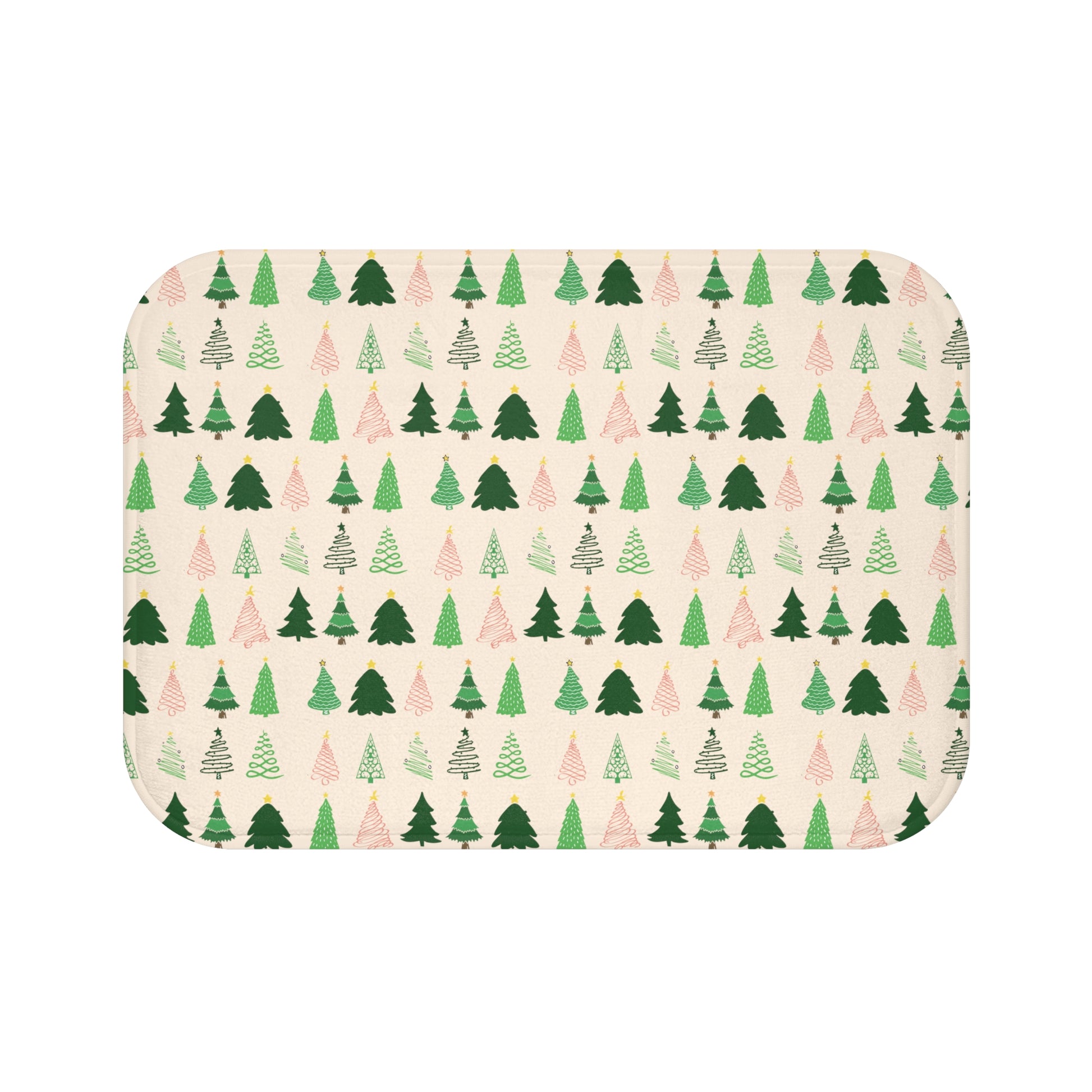 Christmas Trees Bath Mat, Ivory Holiday Bath Mat, Winter Bath Rug    - HolidayShoppingFinds