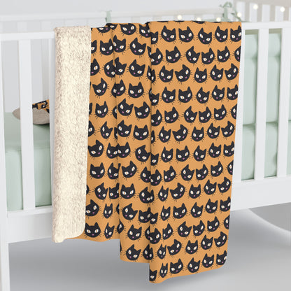 Black Cat Sherpa Blanket, Halloween Cat Lover Orange Throw Blanket, Cute Cats Sofa Blanket    - HolidayShoppingFinds