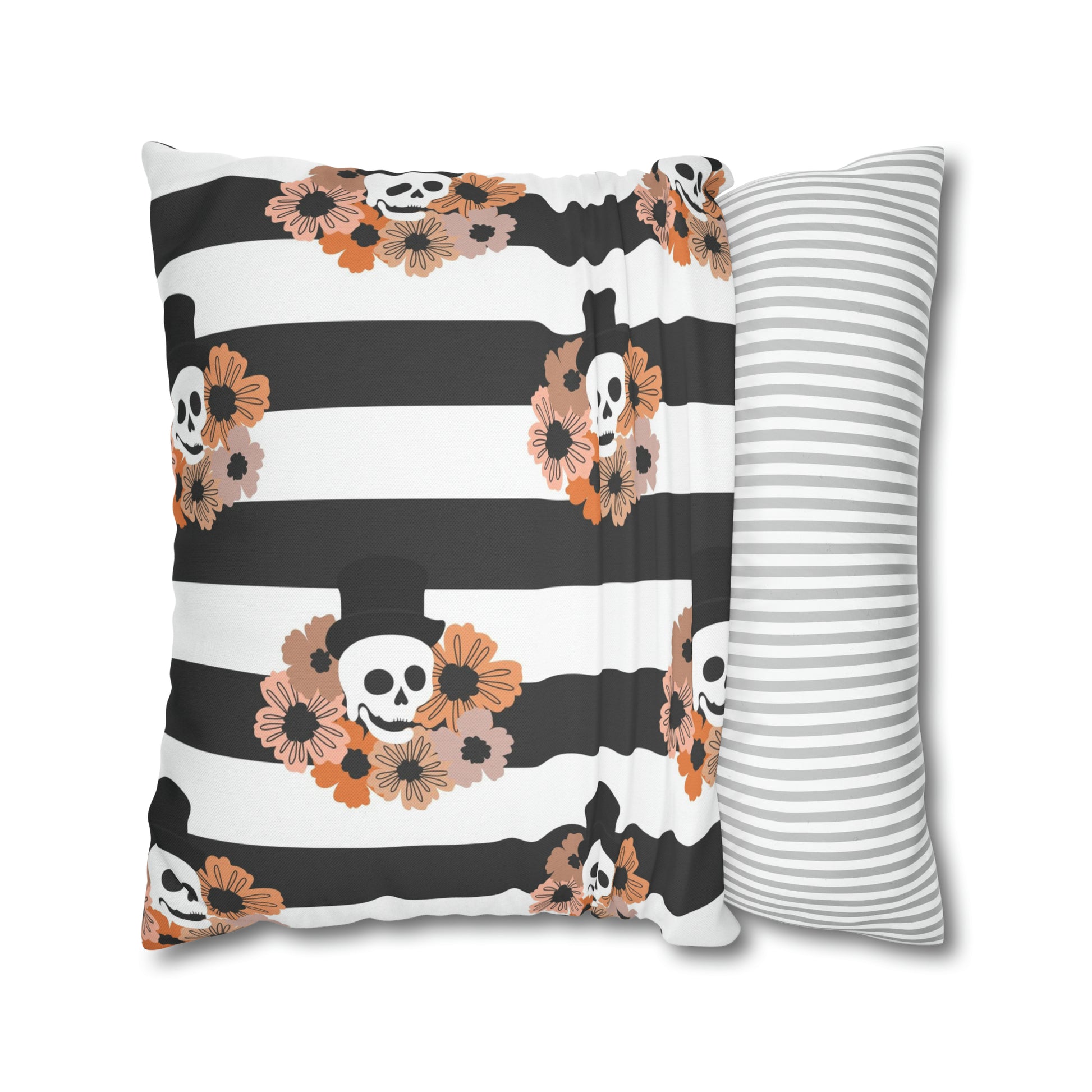 Halloween Phantom Pillowcase, Dia de los Muertos Skull Accent Pillow, 2-Sided Square B&W Decorative Pillow    - HolidayShoppingFinds