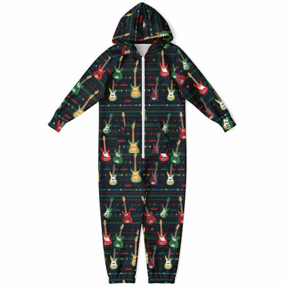 Rockstar Electric Guitars Teens Onesie, Colorful Guitars Blue Athletic Jumpsuit    - HolidayShoppingFinds