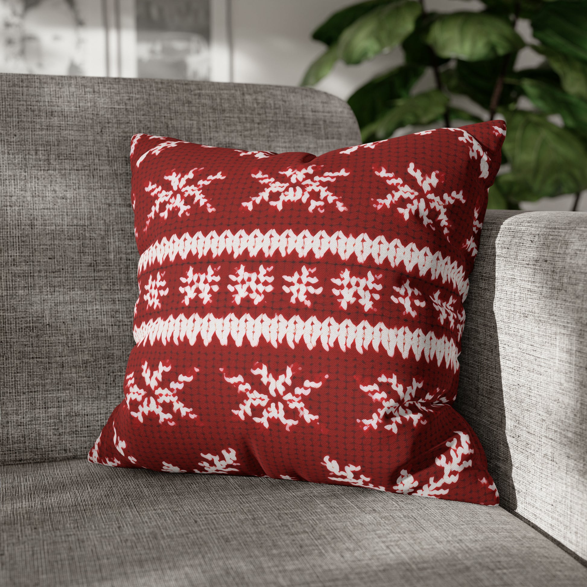 Scandinavian Holiday Pattern Red Square Pillow Case, Christmas Pillow Throw, Holiday Gift 18" × 18"   - HolidayShoppingFinds