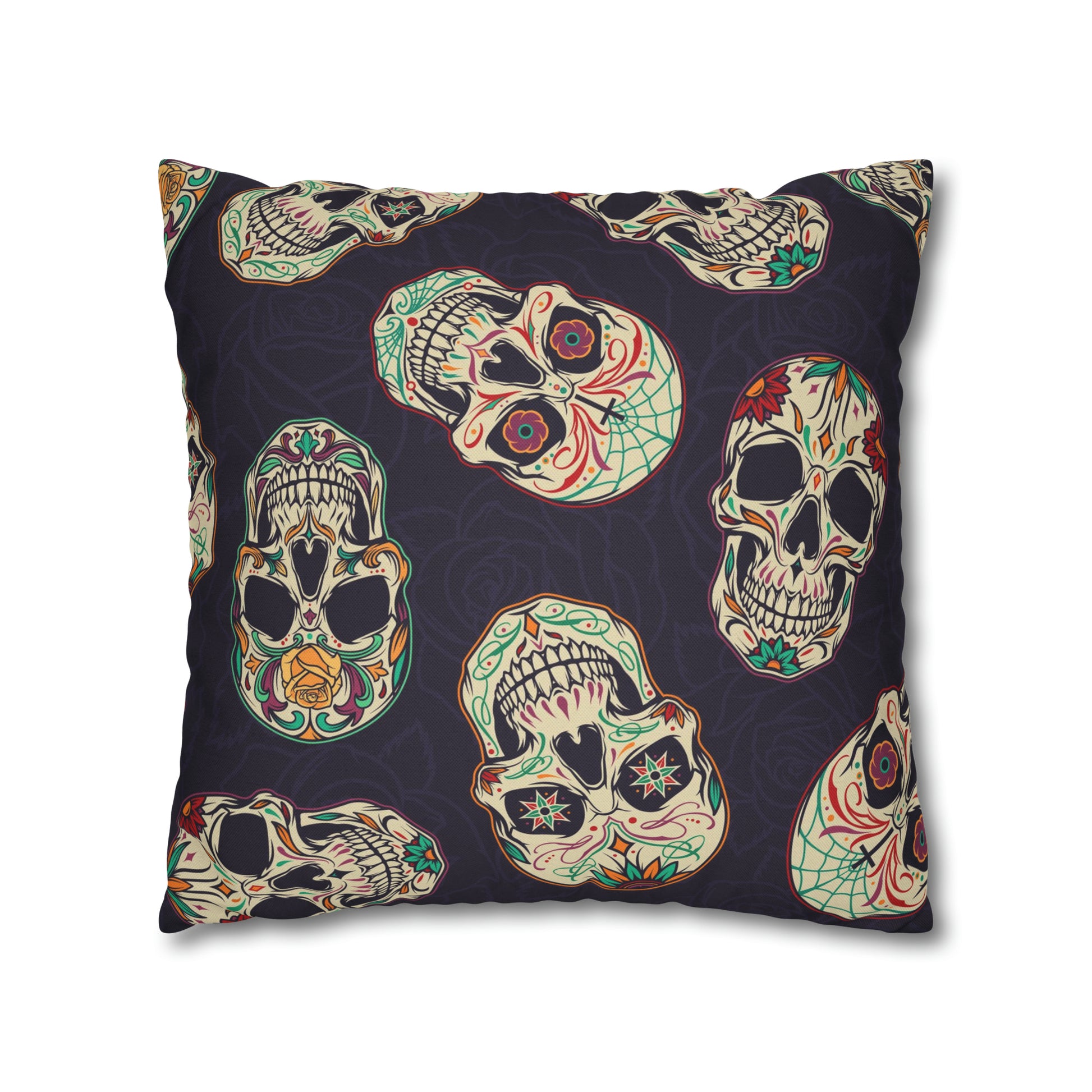 Sugar Skull Pillowcase, Day of the Dead Dia De Los Muertos Purple Pillow, Square 2-Sided Accent Pillow Cover    - HolidayShoppingFinds