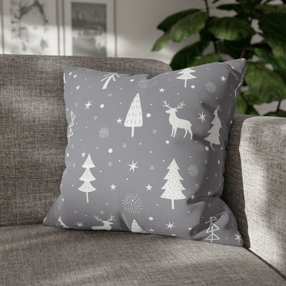 Reindeer Winter Wonderland Pillowcase Gray Holiday Pillow Christmas Gift (A), Holiday Gift 20" × 20"   - HolidayShoppingFinds