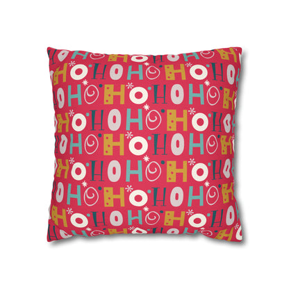 Ho Ho Holiday Patterned Red Square Pillow Case, Christmas Pillow Throw, Holiday Gift    - HolidayShoppingFinds