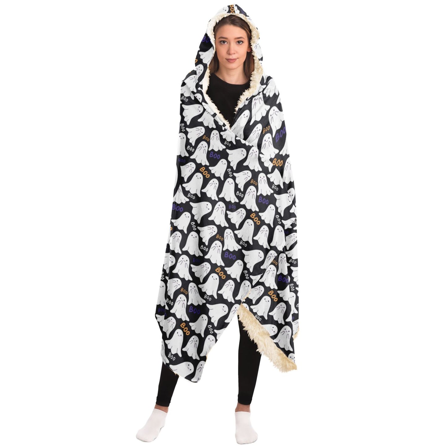 Halloween Boo Spooky Ghosts Patterned Hooded Blanket Costume    - HolidayShoppingFinds