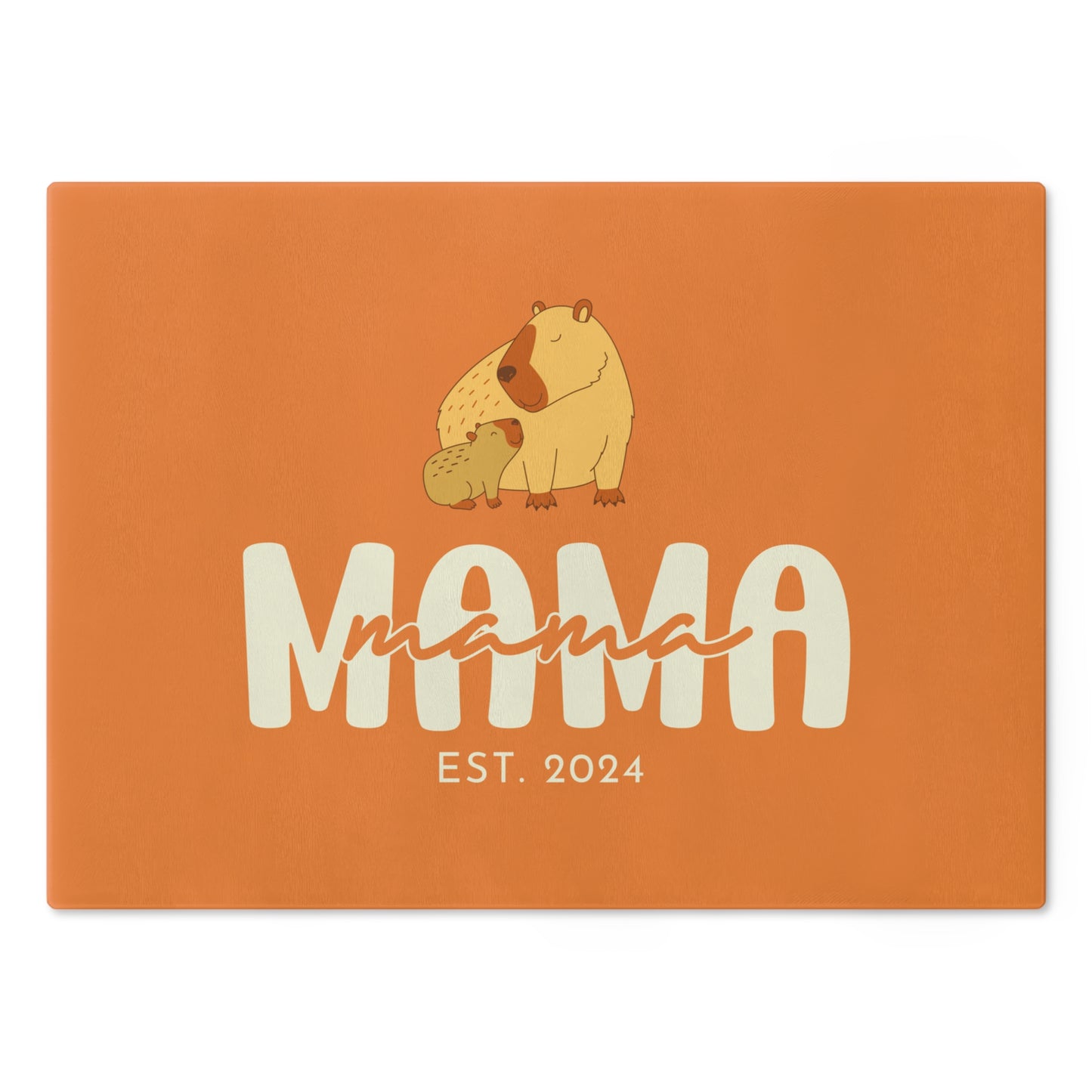 Personalized Mama Capybara Glass Cutting Board Orange, Gift For Moms Large   - HolidayShoppingFinds