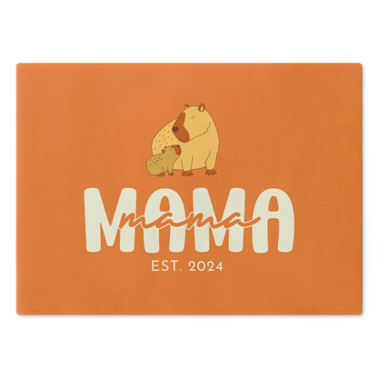 Personalized Mama Capybara Glass Cutting Board Orange, Gift For Moms Large   - HolidayShoppingFinds