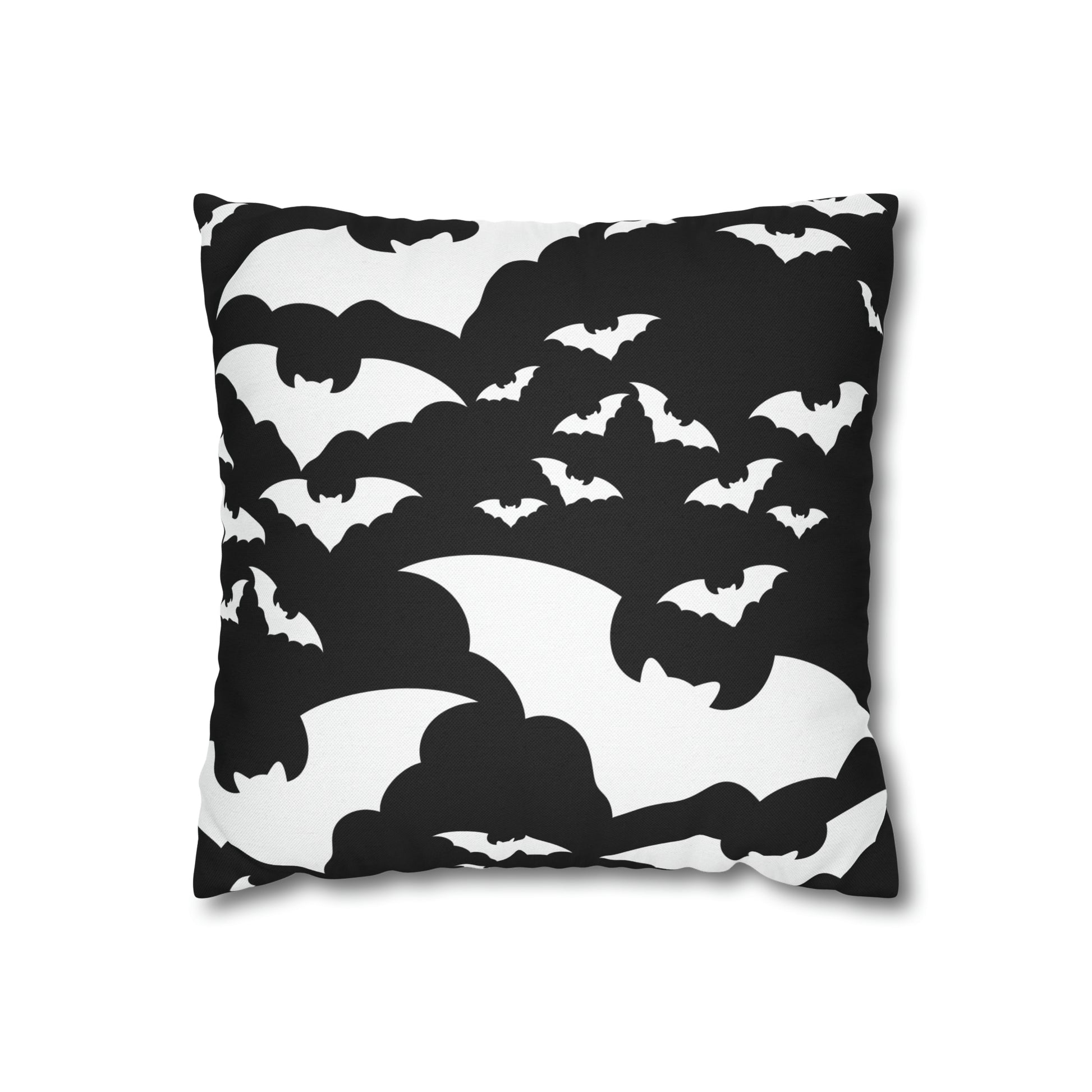 Spooky Bats Pillowcase, Halloween Black Pillow Cover, B&W Goth Pillow, Square 2-Sided Decorative Pillow    - HolidayShoppingFinds