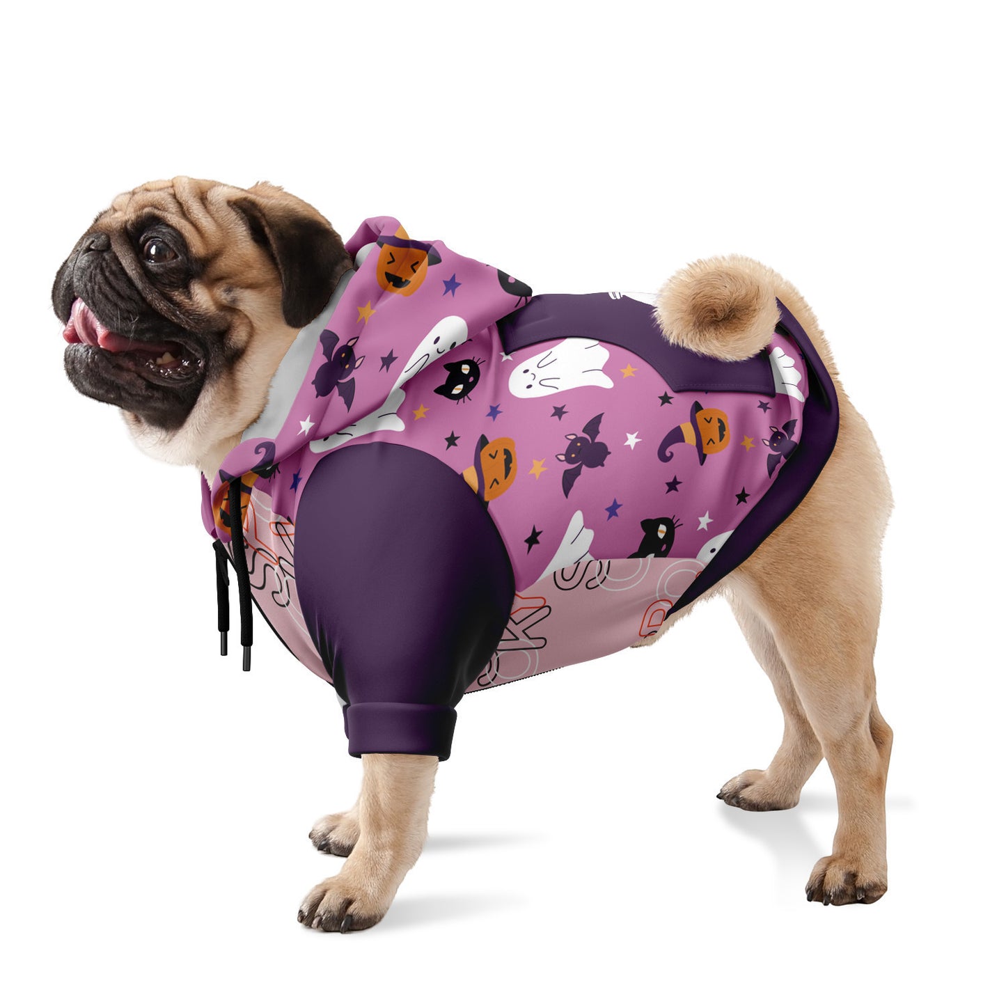 Cute Halloween Pink Dog Hoodie, Spooky Ghosts, Black Cats, Pumpkins & Bats    - HolidayShoppingFinds