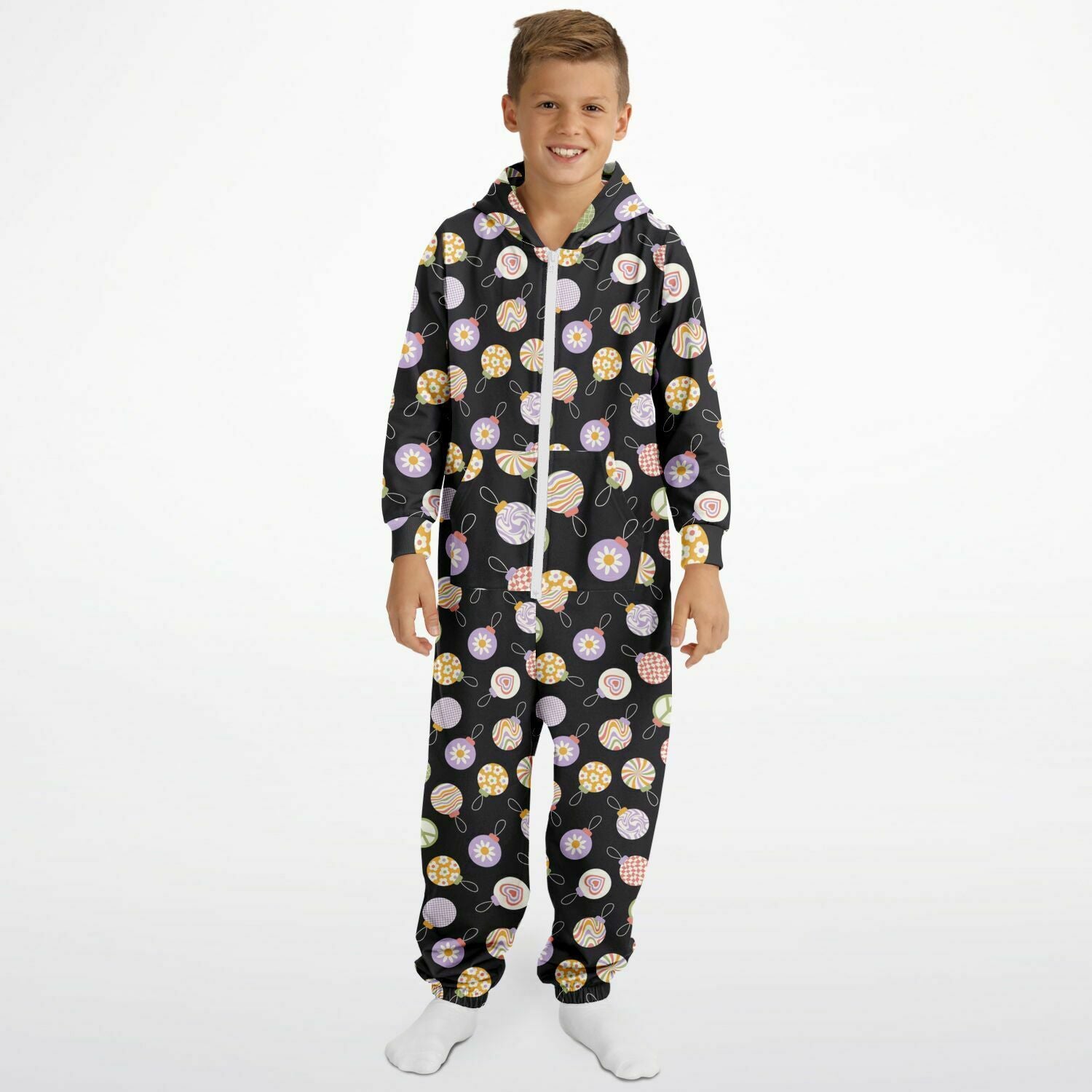 Colorful Christmas Ornaments Teens Onesie: Boys & Girls Union Suit Athletic Black Jumpsuit    - HolidayShoppingFinds