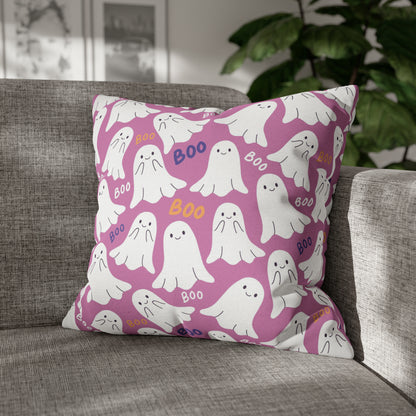 BOO Ghost Decorative Pillowcase Halloween Spooky Ghost Pillow Cover, Pink Square Pillow, 2-Sided Pillow Cover    - HolidayShoppingFinds