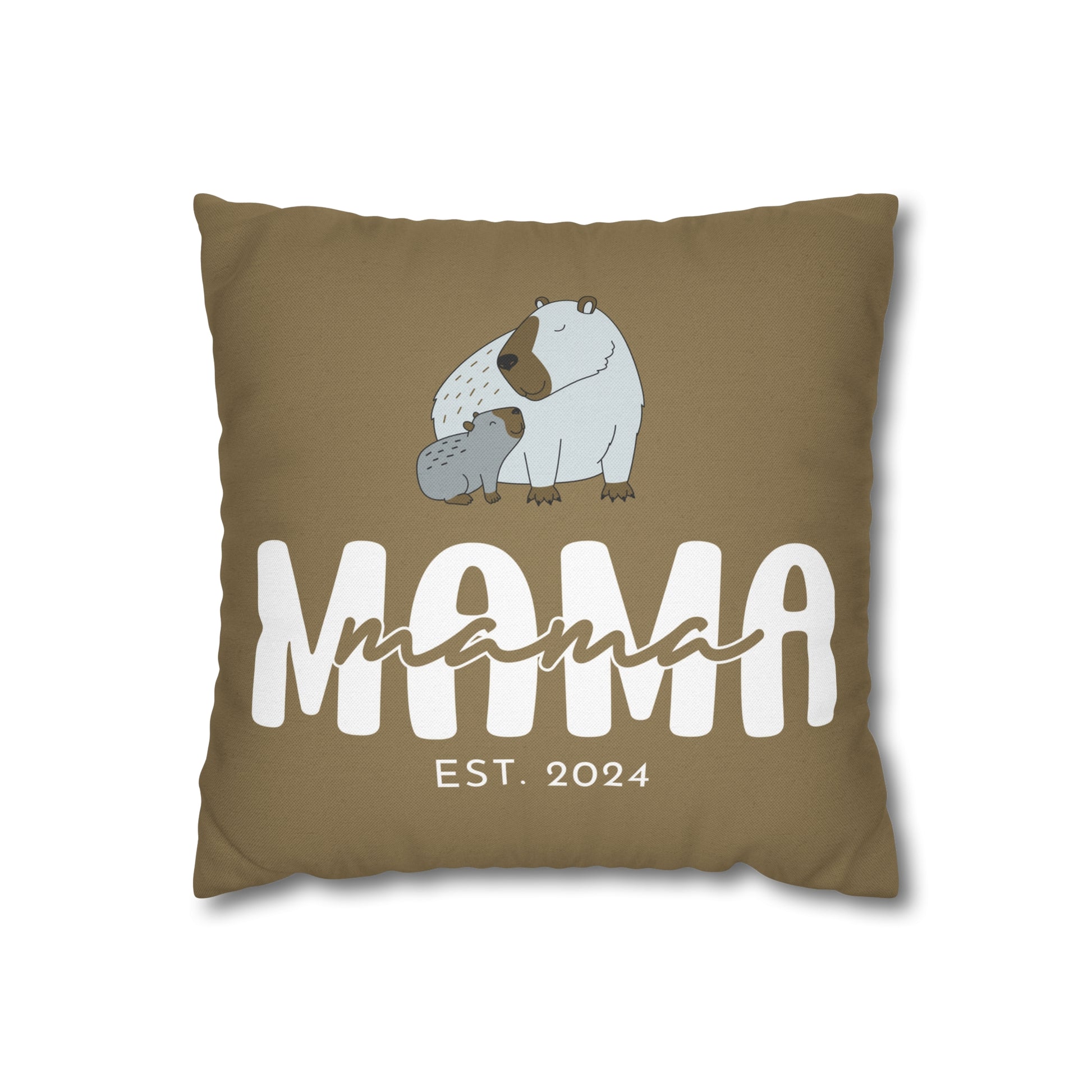 Personalized Mama Capybara Pillowcase Khaki, Gift For Mom    - HolidayShoppingFinds