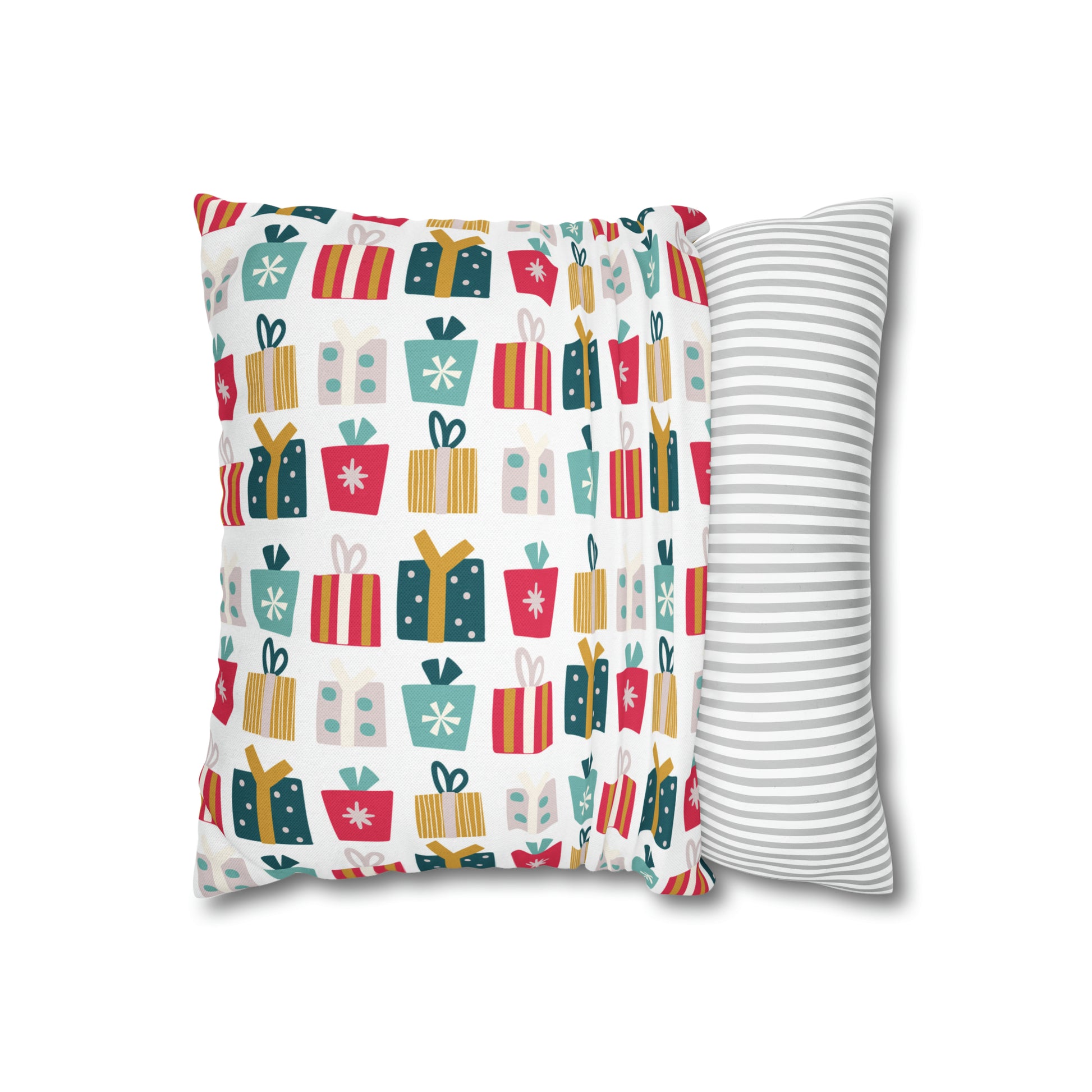 Gift Galore: Colorful Presents on White Square Pillow Case Throw    - HolidayShoppingFinds