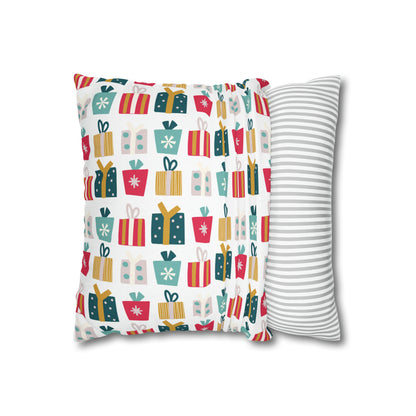 Gift Galore: Colorful Presents on White Square Pillow Case Throw    - HolidayShoppingFinds