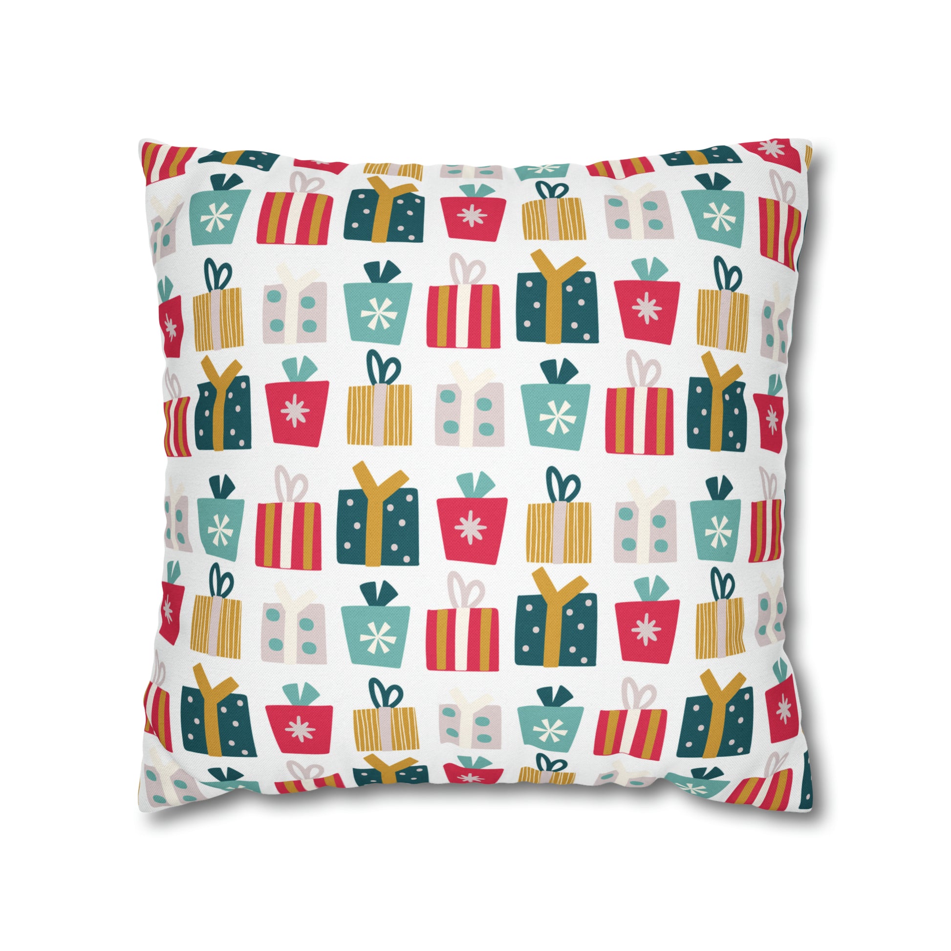 Gift Galore: Colorful Presents on White Square Pillow Case Throw    - HolidayShoppingFinds