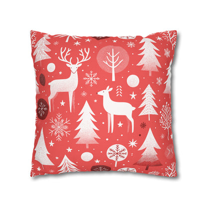 Red Holiday Pillowcase, Winter Pillow Case with Deers, Christmas Trees & Snowflakes, Holiday Gift    - HolidayShoppingFinds