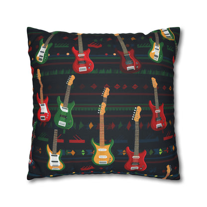 Rockstar Electric Guitar Pillowcase Cover, Red Green Yellow Guitars Accent Pillow    - HolidayShoppingFinds