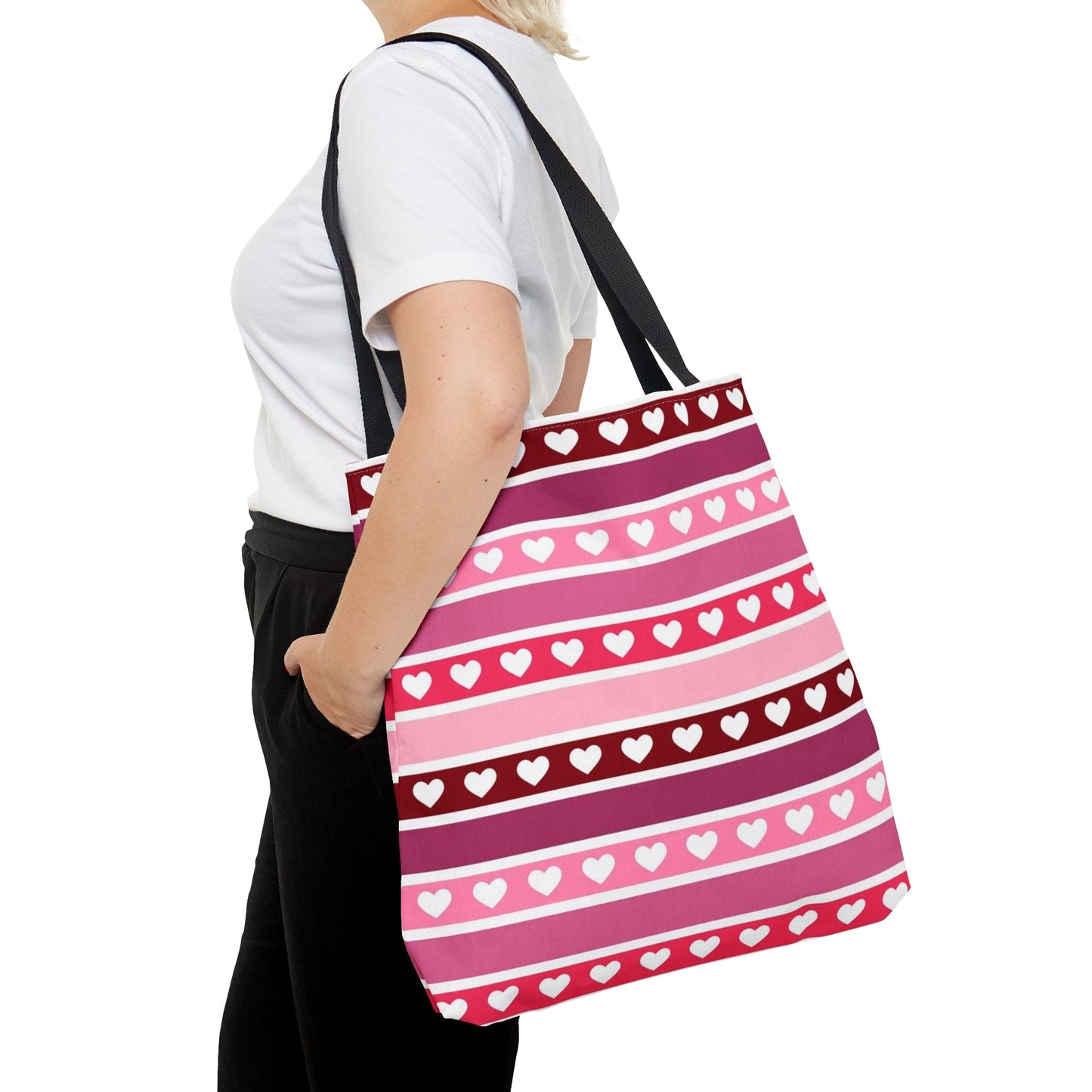 Cute Pink Hearts Valentine Tote Bag with Black Handle    - HolidayShoppingFinds