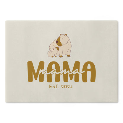 Personalized Mama Capybara Glass Cutting Board Beige, Gift For Moms Large   - HolidayShoppingFinds