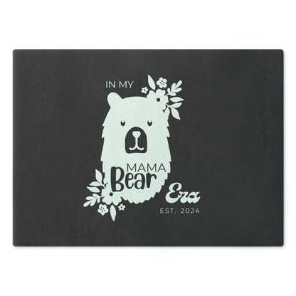 Custom Mama Bear Glass Cutting Board Grey, Kitchen Gift for Mom Large   - HolidayShoppingFinds