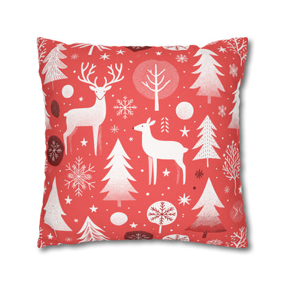 Red Holiday Pillowcase, Winter Pillow Case with Deers, Christmas Trees & Snowflakes, Holiday Gift    - HolidayShoppingFinds