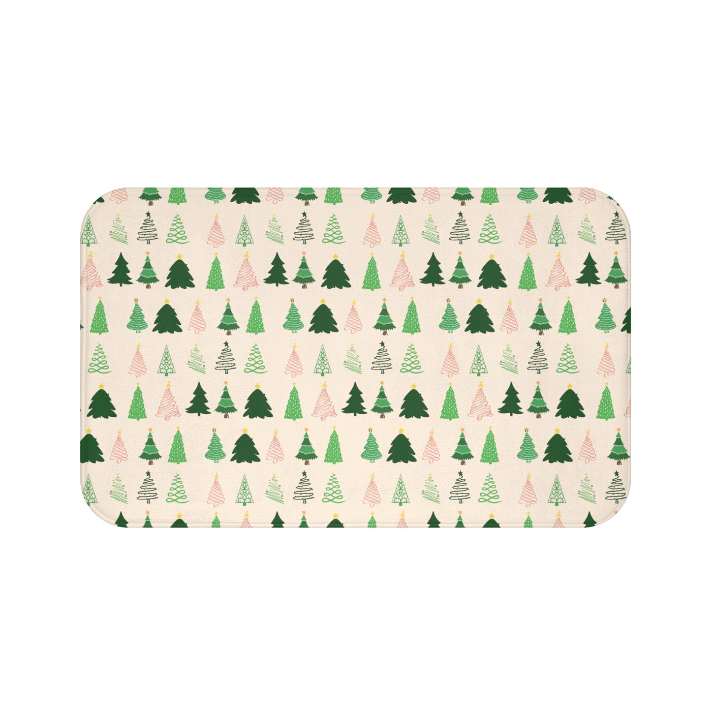 Christmas Trees Bath Mat, Ivory Holiday Bath Mat, Winter Bath Rug    - HolidayShoppingFinds