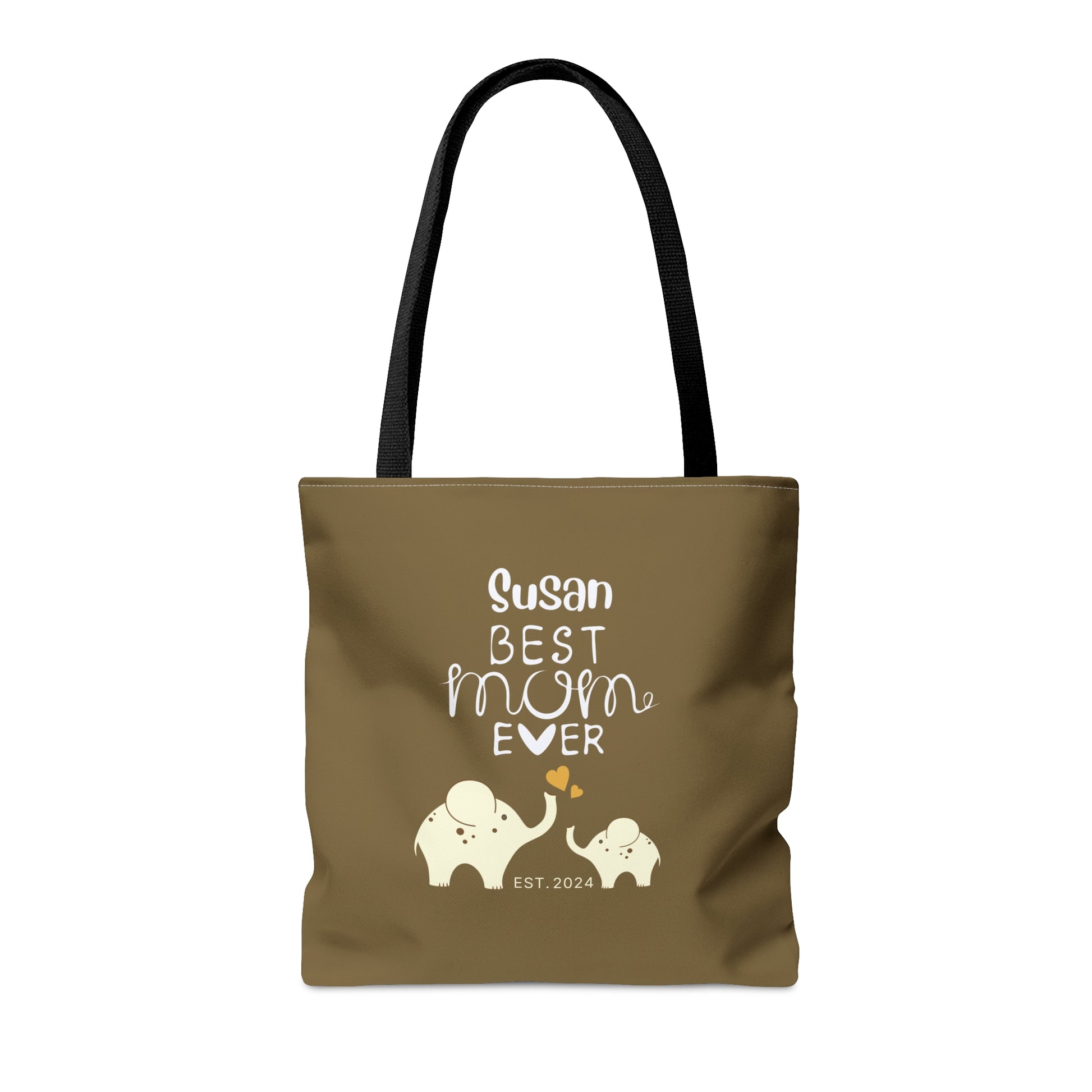 Personalized Best Mom Ever Tote Bag Gift for Mom, Baby Elephants Khaki Tote    - HolidayShoppingFinds