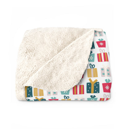 Gift Galore: Colorful Presents on White Sherpa Fleece Blanket    - HolidayShoppingFinds