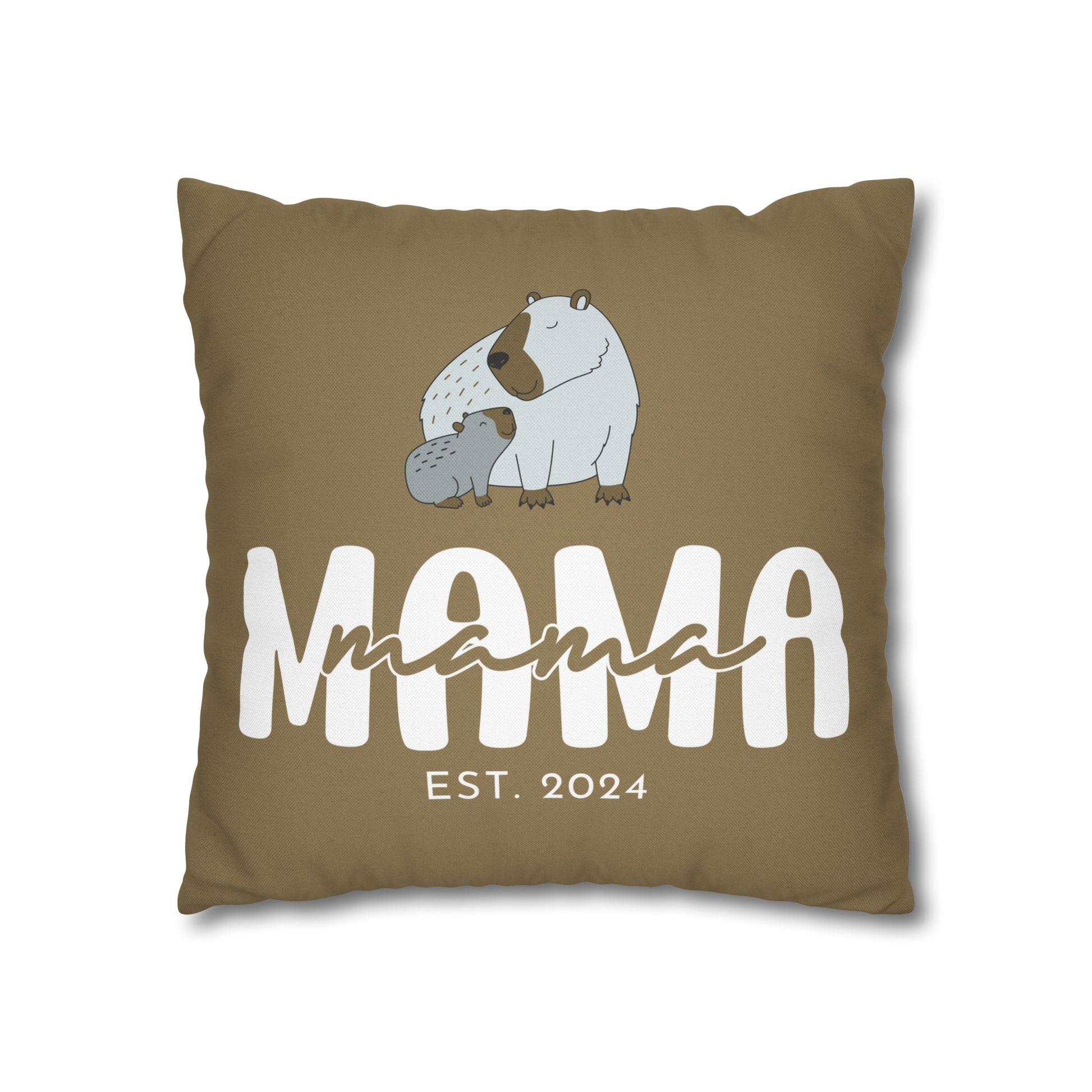 Personalized Mama Capybara Pillowcase Khaki, Gift For Mom    - HolidayShoppingFinds