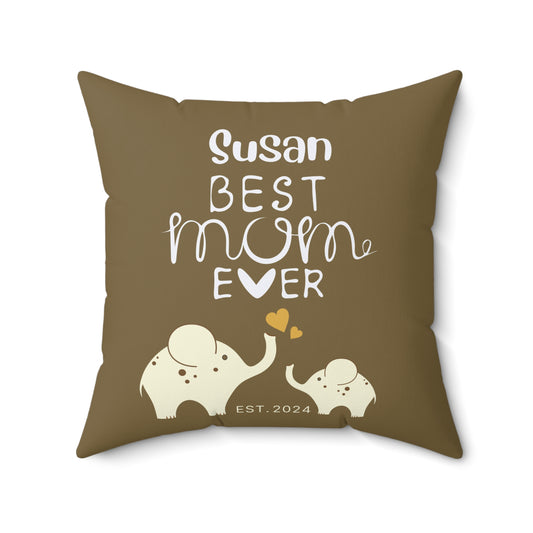 Personalized Best Mom Ever Gift Pillow, Gift for Mom, Elephants Khaki Pillow with Insert 20" × 20"   - HolidayShoppingFinds