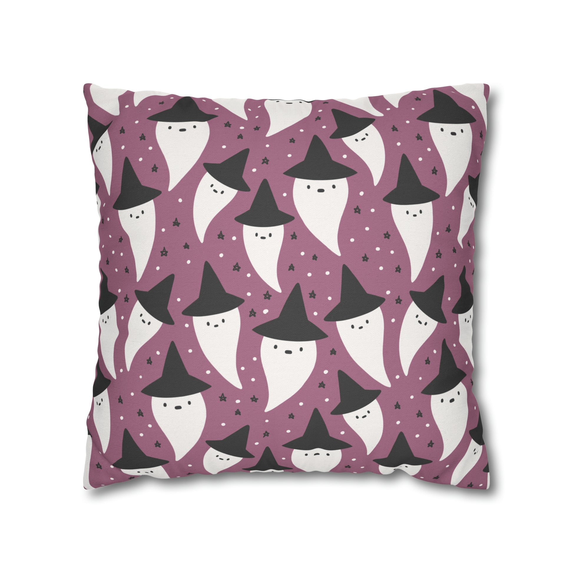 Whimsical Pillowcase, Spooky Ghosts Halloween Purple Pillow Cover, Square Accent Pillow Case    - HolidayShoppingFinds