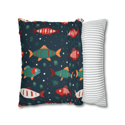 Marine Life Pillowcase, Fish Print Underwater Ocean Blue Pillow Cover Coastal Décor    - HolidayShoppingFinds