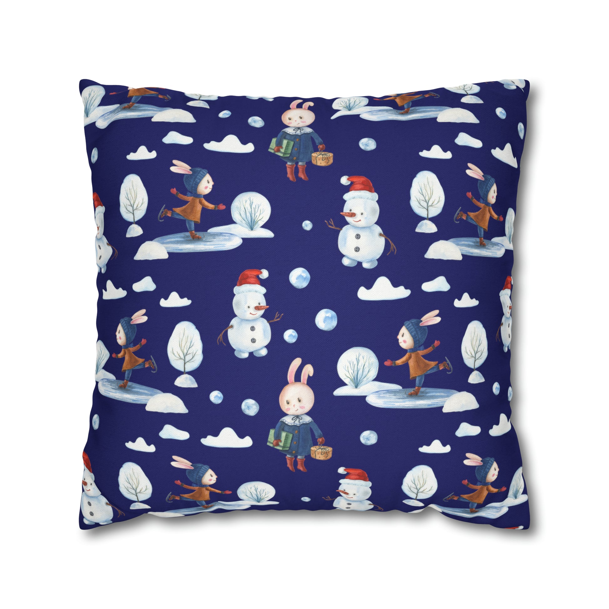 Snowman Pillowcase, Holiday Decor Pillow Cozy Winter Blue Throw Pillow, Holiday Gift    - HolidayShoppingFinds