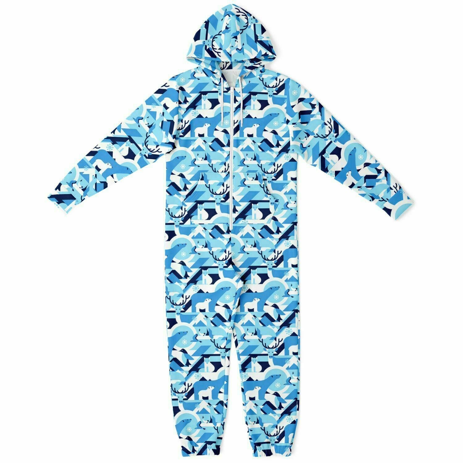 Winter Wildlife Blue Jumpsuit Adult Onesie Unisex Athletic One-Piece PJs