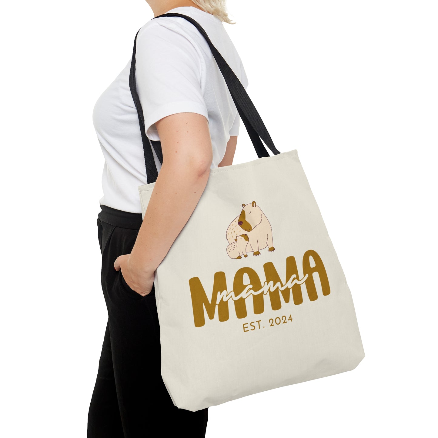 Custom Mama Capybara Tote Bag Beige, Gift for Mom Custom Tote Bag    - HolidayShoppingFinds