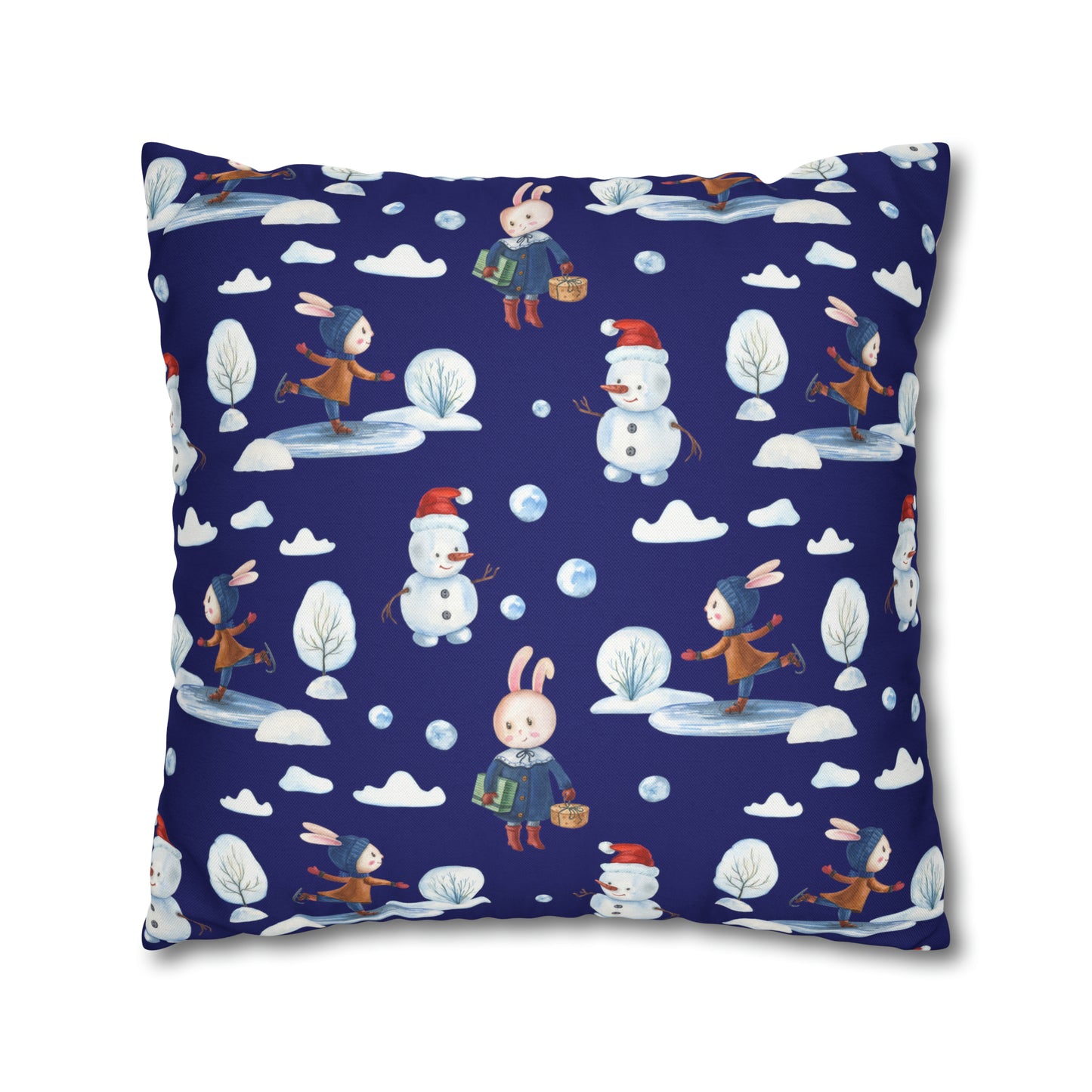 Snowman Pillowcase, Holiday Decor Pillow Cozy Winter Blue Throw Pillow, Holiday Gift    - HolidayShoppingFinds