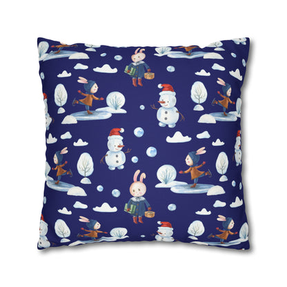 Snowman Pillowcase, Holiday Decor Pillow Cozy Winter Blue Throw Pillow, Holiday Gift    - HolidayShoppingFinds