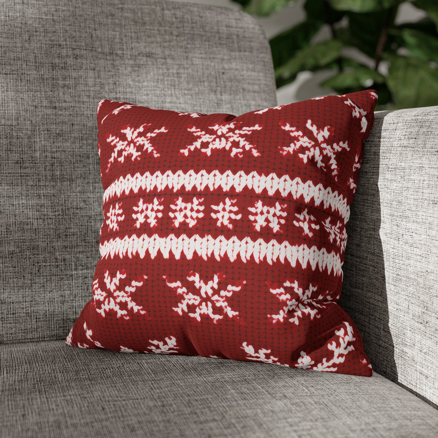 Scandinavian Holiday Pattern Red Square Pillow Case, Christmas Pillow Throw, Holiday Gift 14" × 14"   - HolidayShoppingFinds