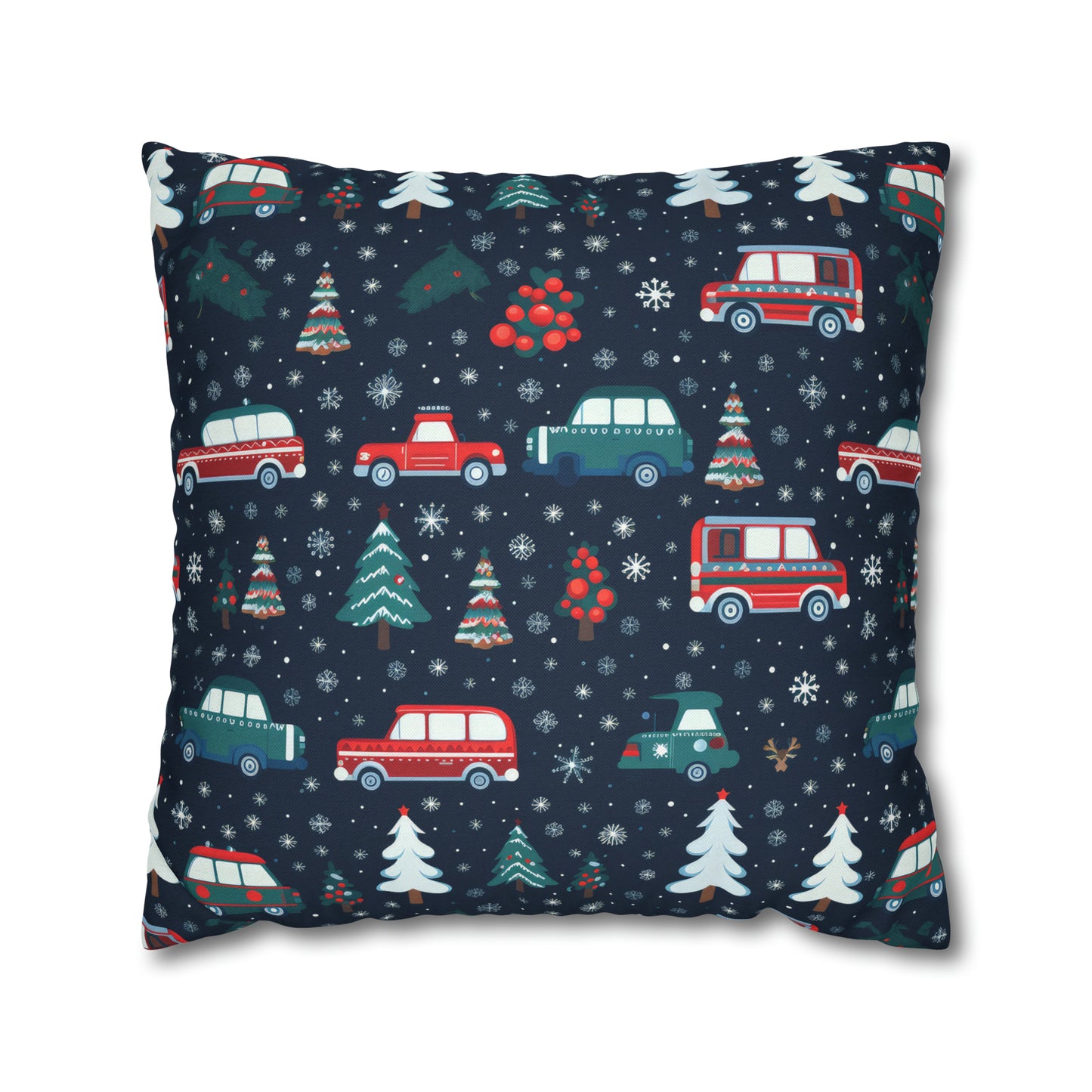 Vanlife Pillow, Camping Holiday Spirit Pillow Case, Cars, Vans & Christmas Trees Décor Blue Pillow Cover, Holiday Gift    - HolidayShoppingFinds