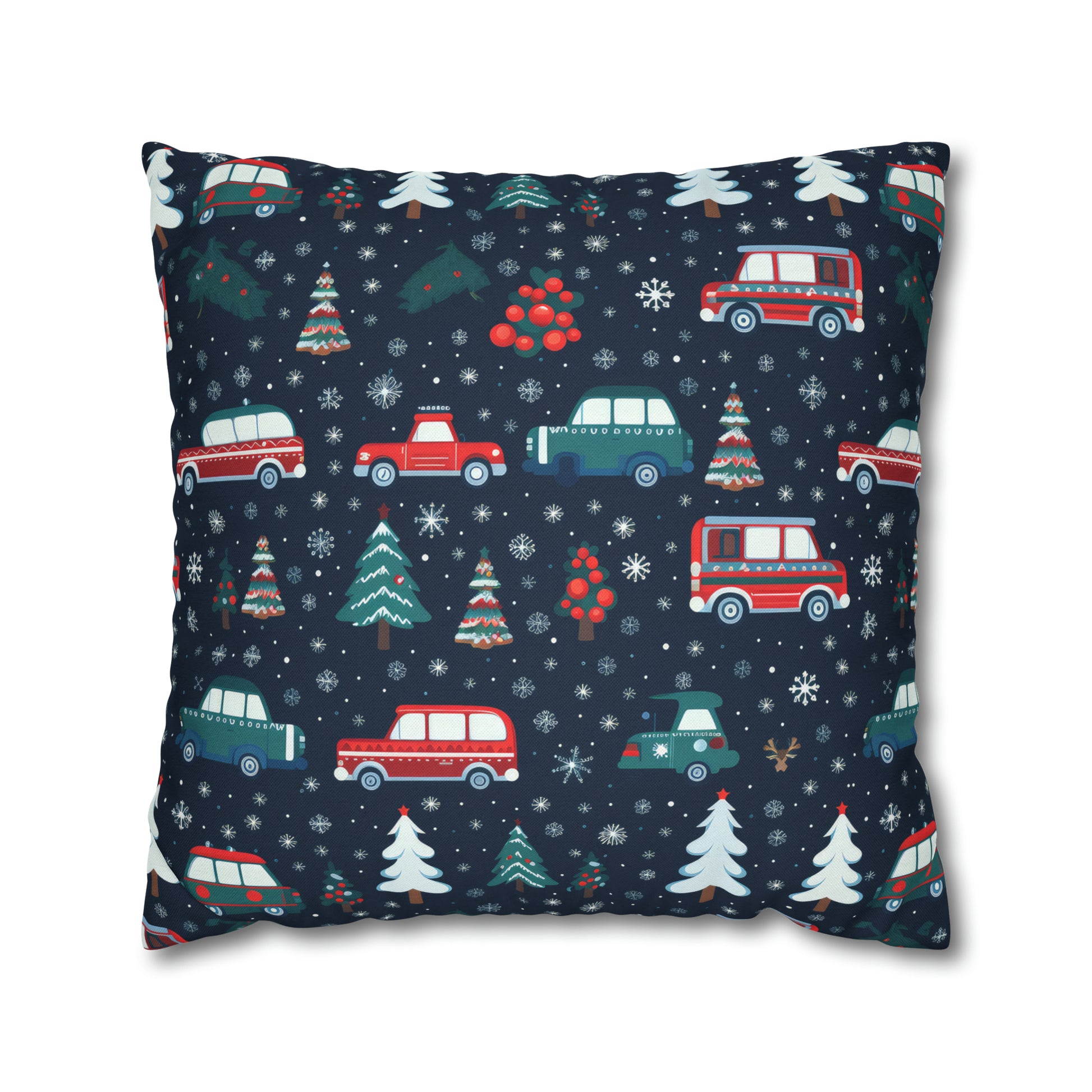 Vanlife Pillow, Camping Holiday Spirit Pillow Case, Cars, Vans & Christmas Trees Décor Blue Pillow Cover, Holiday Gift    - HolidayShoppingFinds