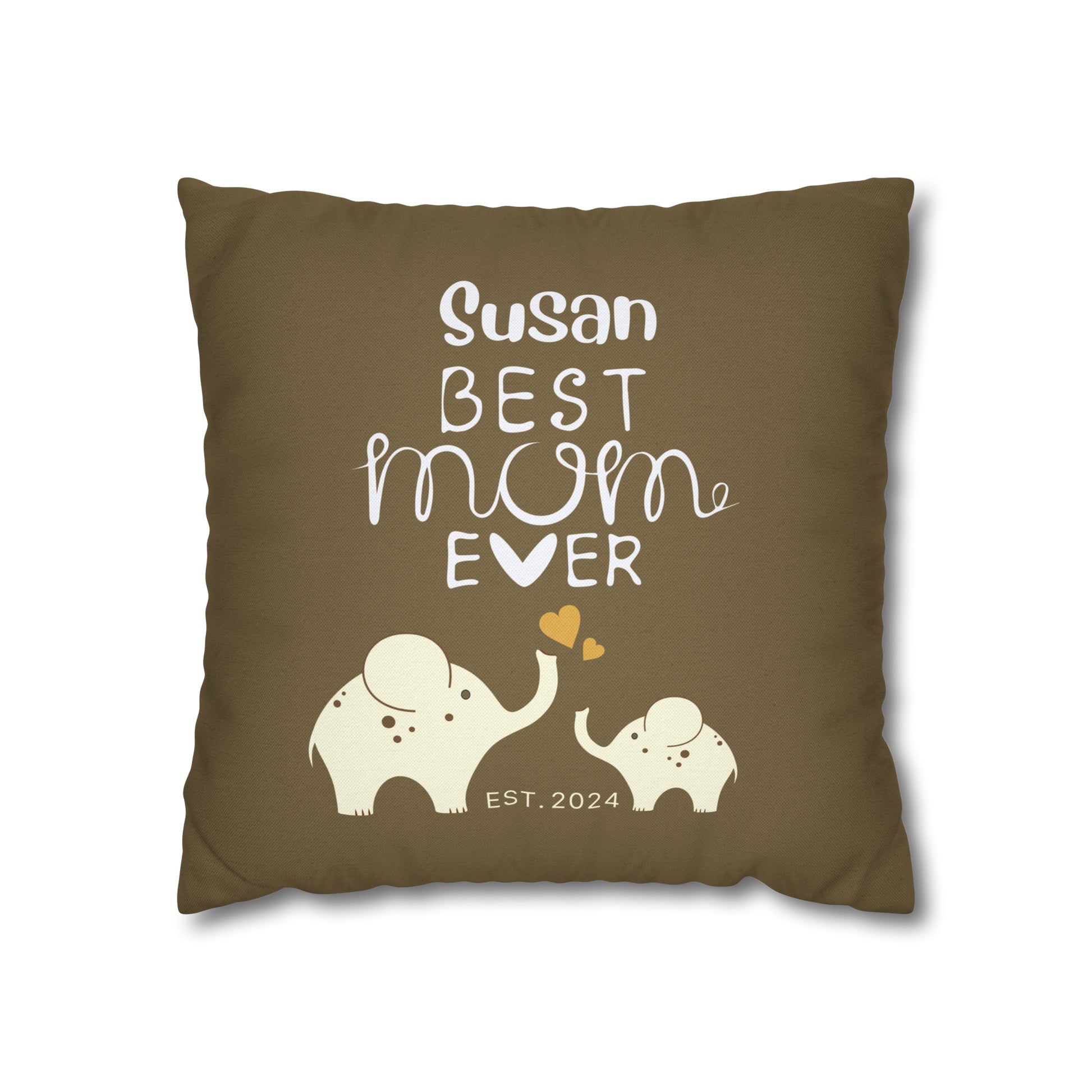 Personalized Best Mom Ever Gift Pillowcase, Gift for Mom, Elephants Khaki Pillow Cover    - HolidayShoppingFinds